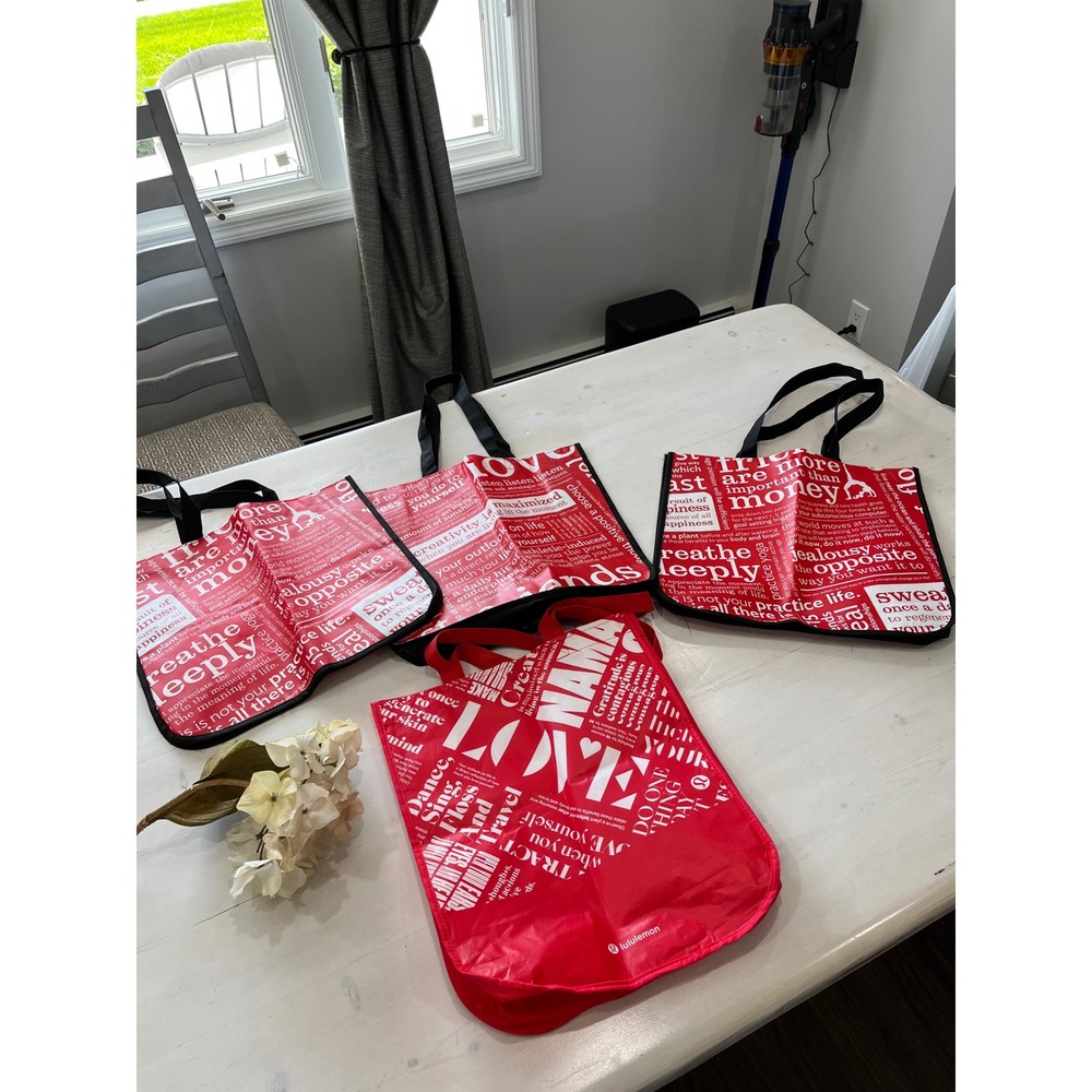 4 large Lululemon Reusable Shopping Tote‎ Bag Everyday Tote Red White Print